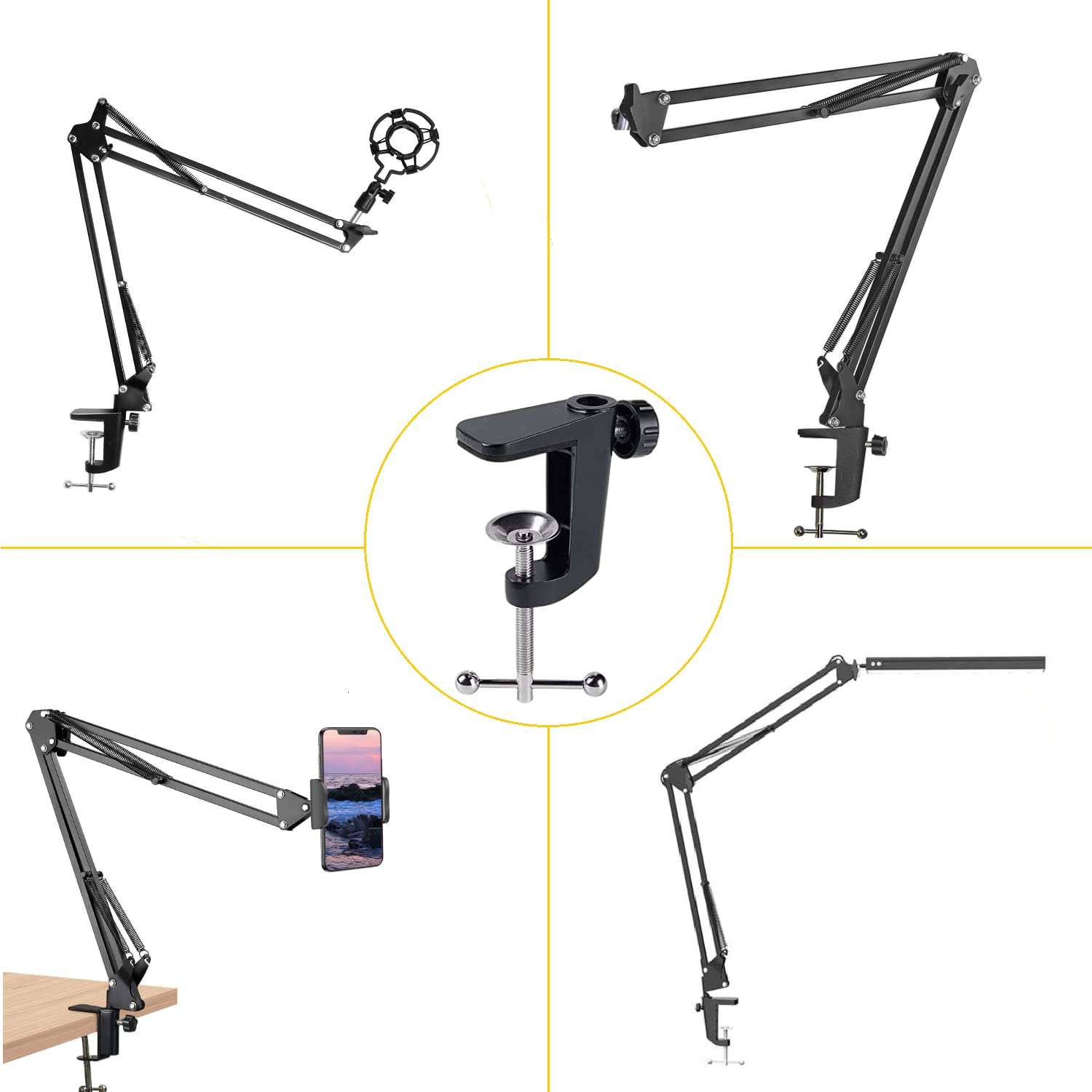 Adjustable Aluminum Alloy C-Clamp Desk Mount Bracket - Universal Cantilever Arm for Microphone Stands & Table Lamps | Perfect for Home Office, Studio Lighting & Workspace Organization