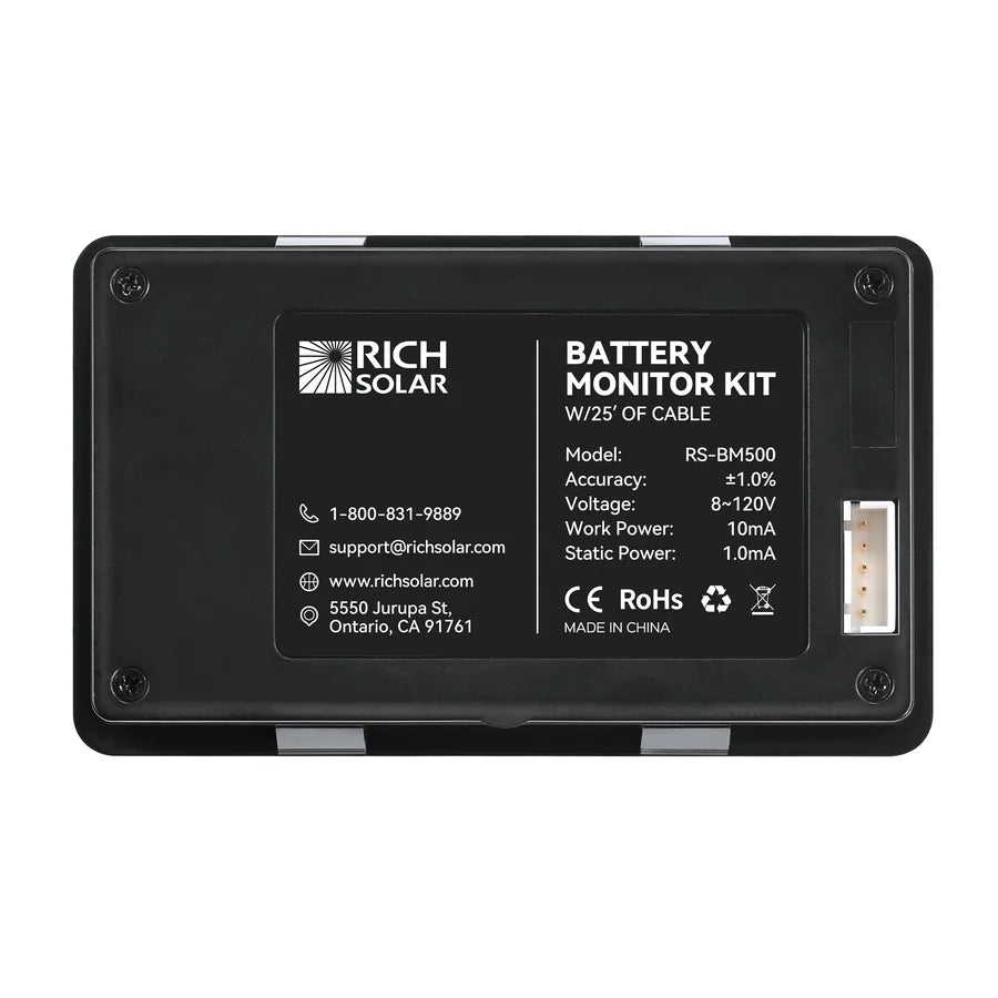 RICH SOLAR 500A Battery Monitor with LCD Display - 8~120V RV Battery Monitor for Solar Power, Marine, Automotive & Off-Grid Applications - Perfect for RV, Boat, Truck & Home Energy Systems