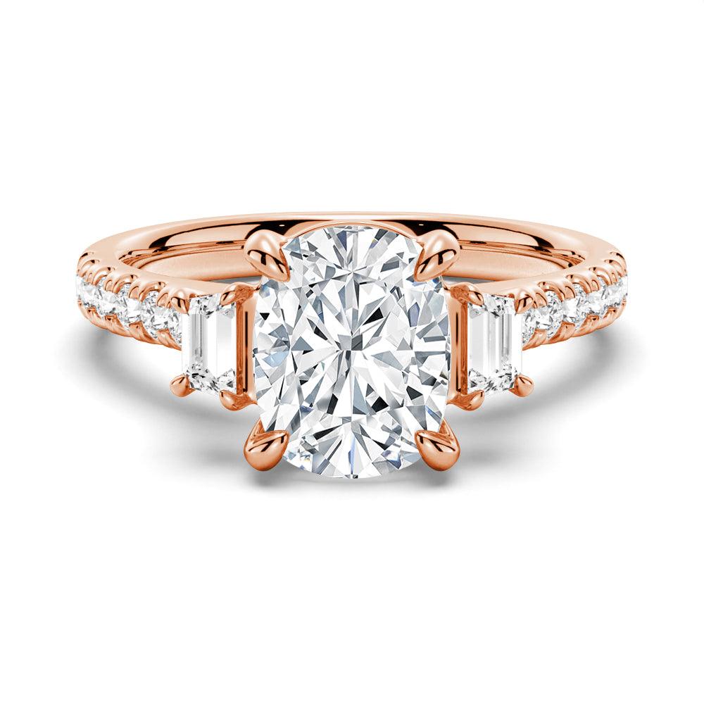 Three Stone Cushion & Half Moon Moissanite Engagement Ring with Pavé Band - Elegant Wedding Jewelry for Proposals, Anniversaries & Special Occasions