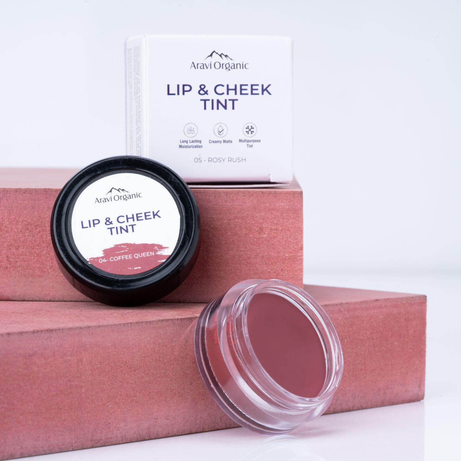 Aravi Organic Vegan Lip & Cheek Tint - Matte Finish, Long Lasting with Vitamin E Oil | Coffee Queen Shade | Natural Makeup for Everyday Wear, Date Night & Office Looks