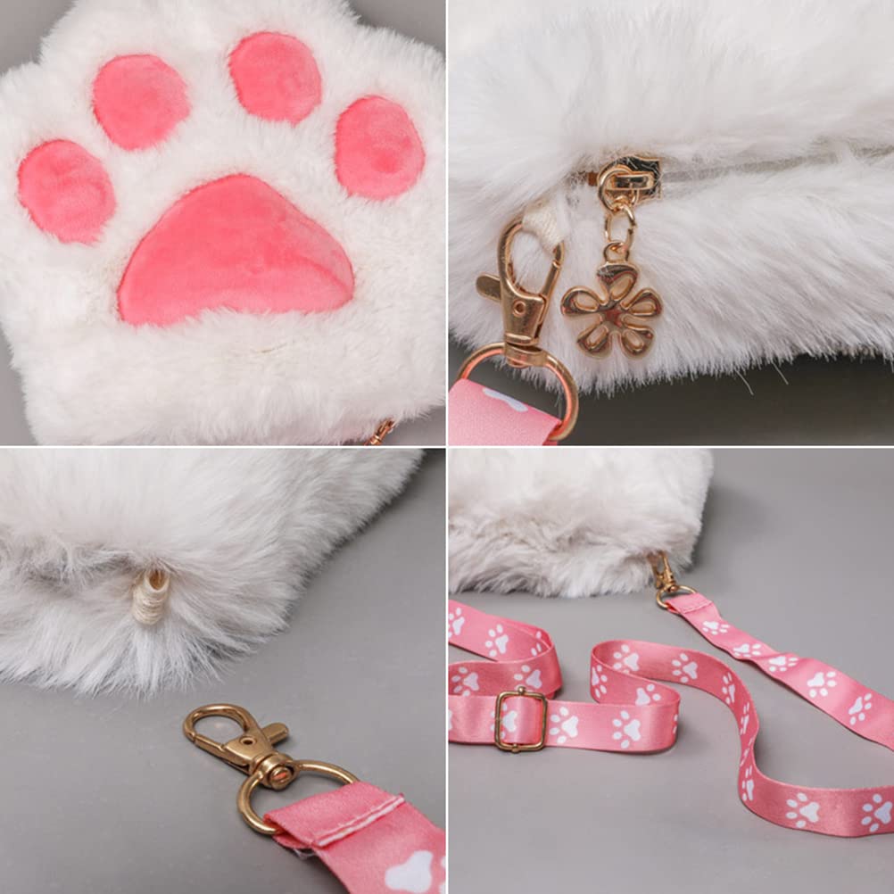 3 Pcs Plush Shoulder Bag - Cute Cat Paw Shaped Handbag for Women, Girls | Makeup Pouch, Travel Essentials, Gift Idea for Cat Lovers (Pink, Black, White)
