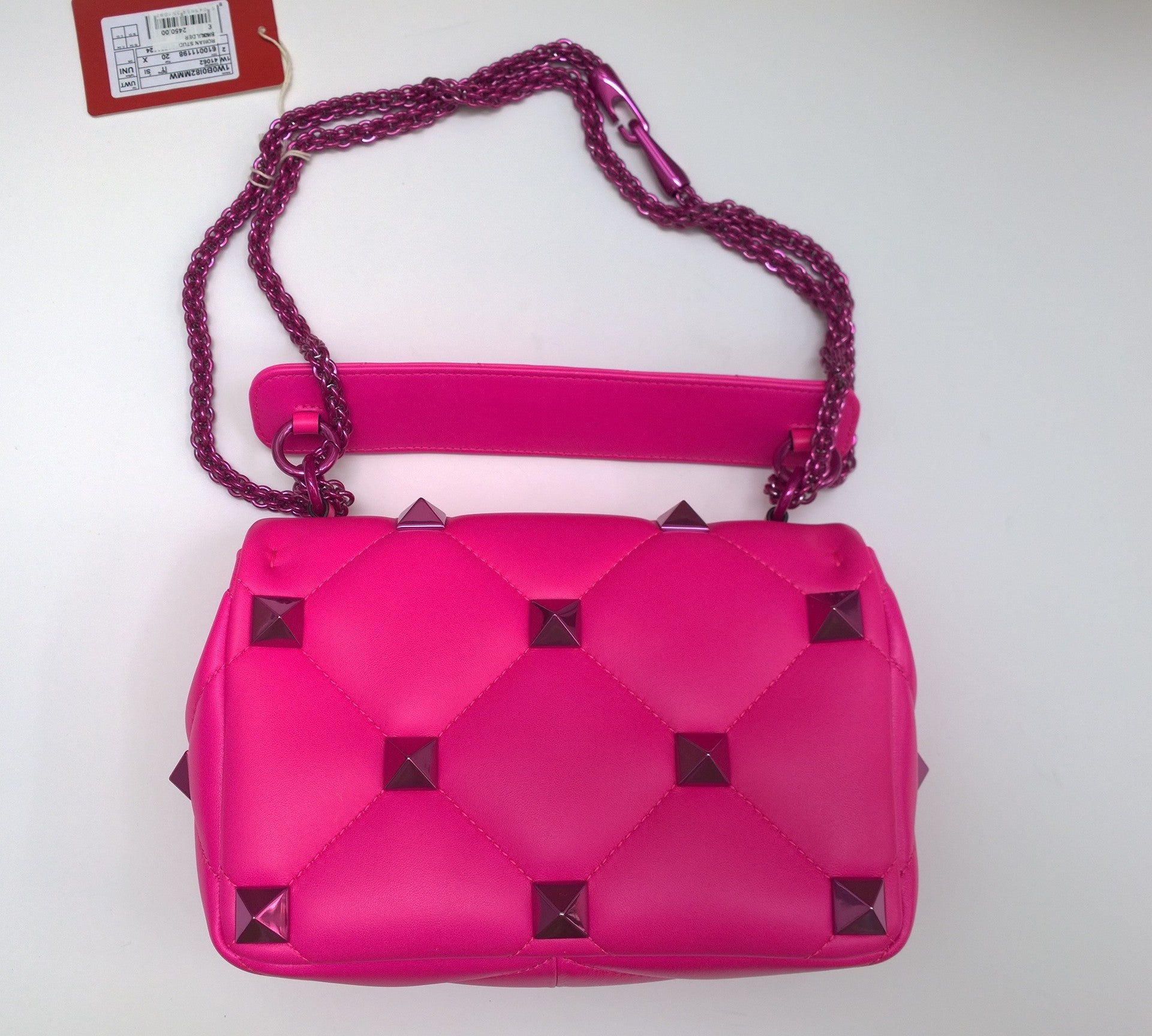 Valentino Garavani Roman Stud Medium PP Pink Fuchsia Rockstud Chain Crossbody Bag - Luxury Designer Handbag for Women, Perfect for Parties, Date Nights & Special Occasions