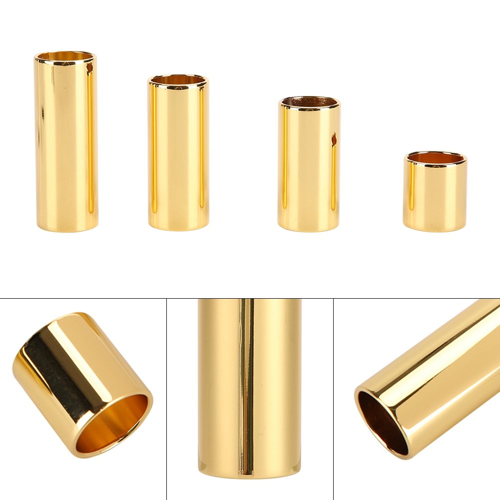 4-Piece Metal Slide Bar Set - Gold String Slides for Electric Guitar - Perfect for Finger Knuckle Playing & Blues Solos