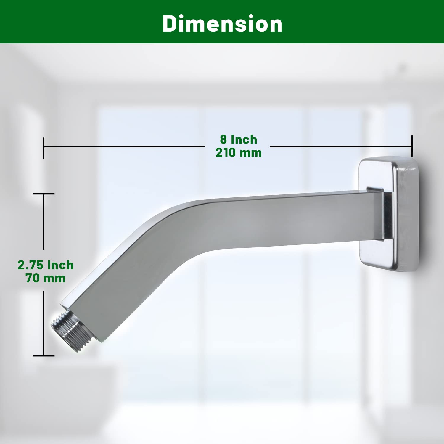 8 Inch Square Wall Mount Shower Arm with Flange - Chrome Shower Extension Arm for Fixed Showerhead | Bathroom Upgrade for Modern & Space-Saving Showers