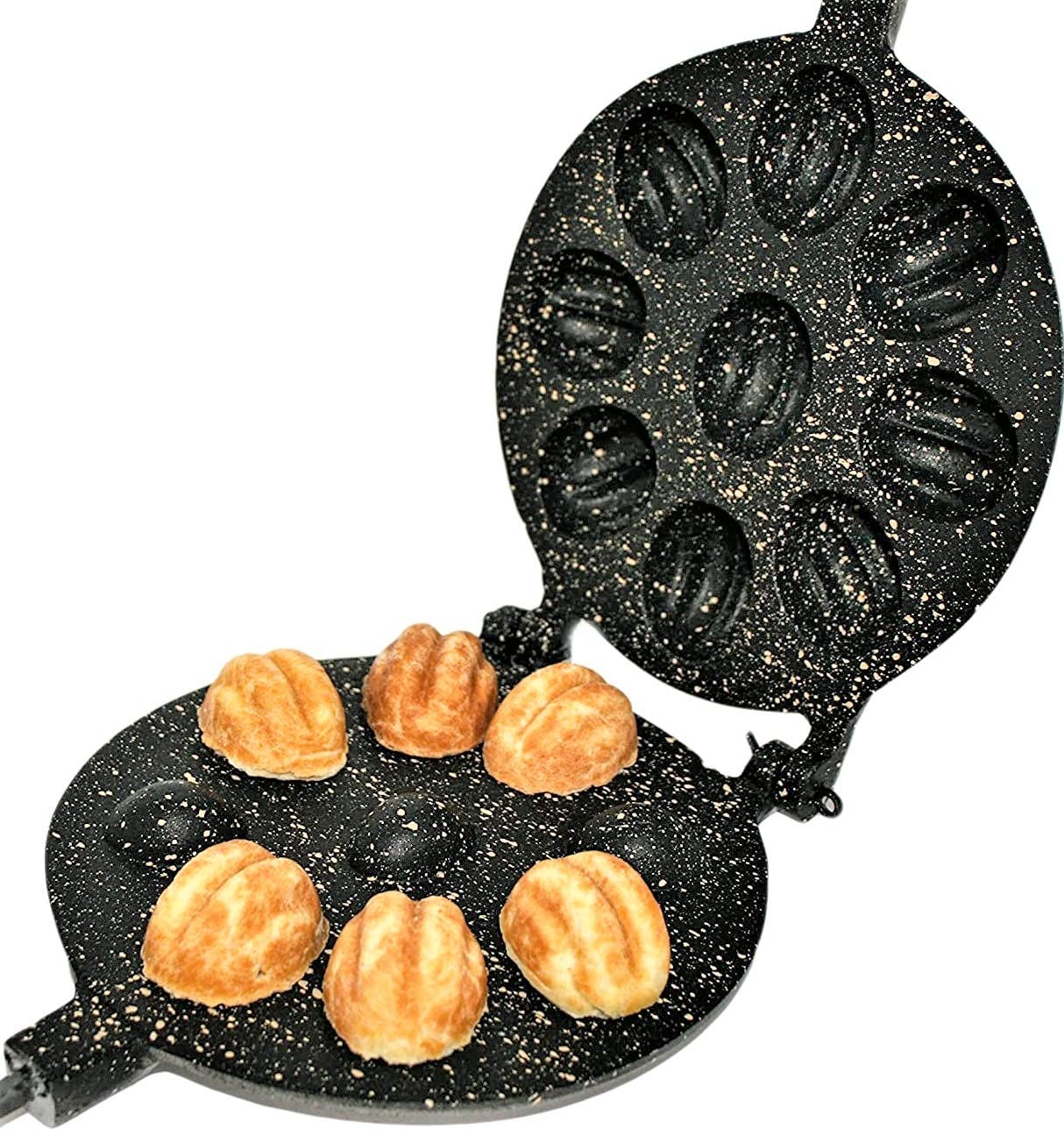 Non-Stick Granite Walnut Cookie Mold Maker - Oreshki Mold for Baking Nut Cookies - Perfect for Russian Tea Cakes, Holiday Treats & Homemade Desserts