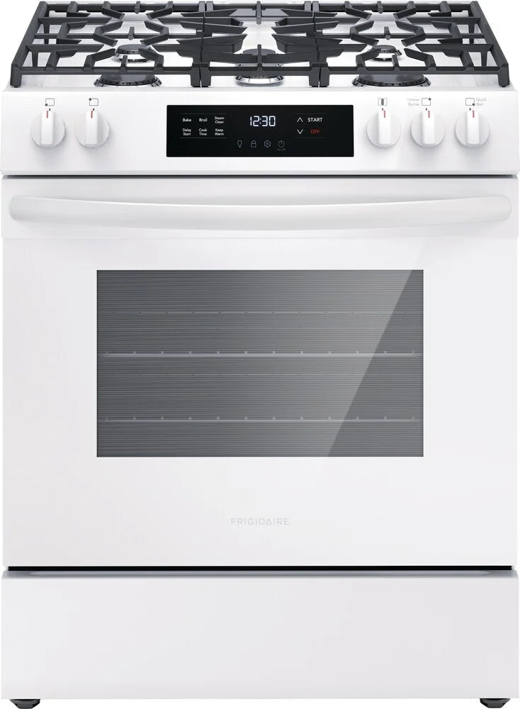 Frigidaire FCFG3062AW 30-Inch Gas Range with Steam Clean Function - White | Professional Kitchen Appliance for Baking, Roasting & Family Cooking