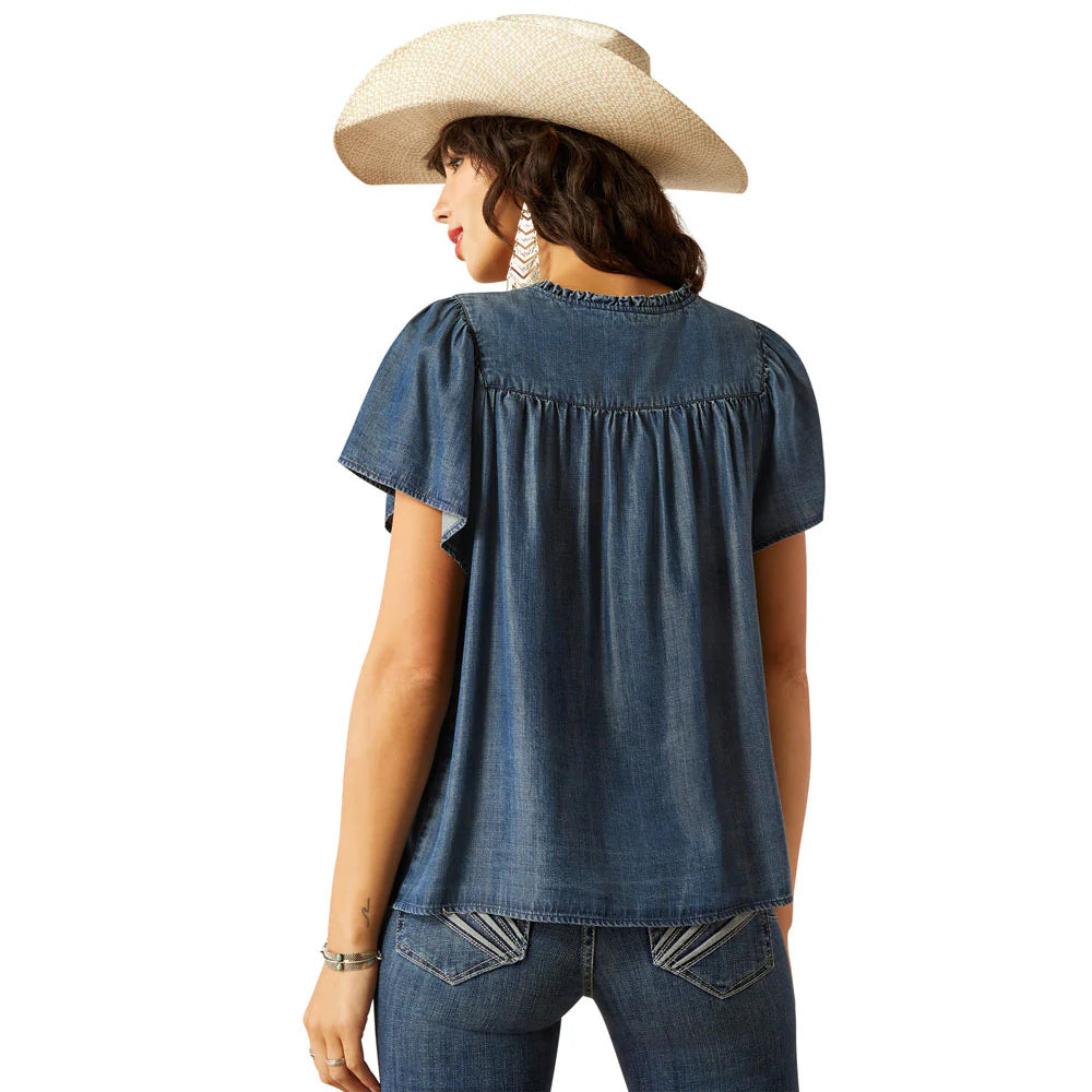 Ariat Women's Emma Medium Denim Blue Western Shirt - Stylish & Comfortable Cowgirl Top for Rodeo, Ranch Work & Casual Wear