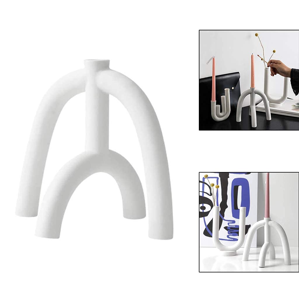 White Ceramic Candlesticks for Pillar Candles - Modern & Durable Candle Holders (19cm x 18cm) - Perfect for Wedding Centerpieces, Home Decor & Dining Table Arrangements
