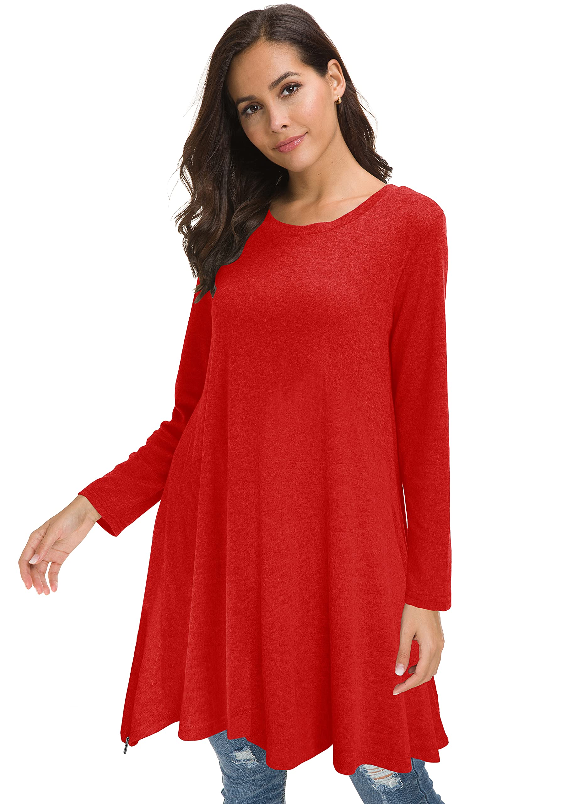 Afibi Women's Long Sleeve Side Split Loose Tunic Tops - Casual Blouse for Leggings | Perfect for Yoga, Workout & Everyday Wear