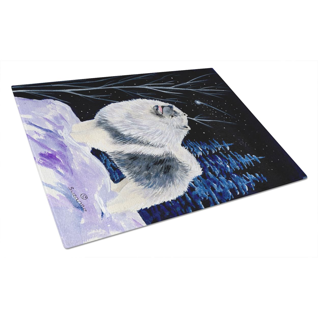 Starry Night Keeshond Tempered Glass Cutting Board - Large Decorative Kitchen Chopping & Serving Board (15