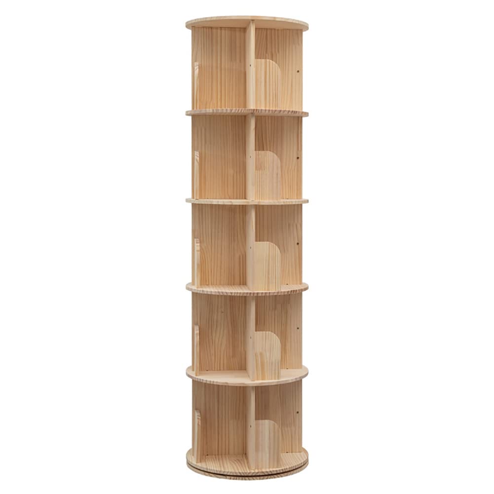 360° Rotating 5-Tier Bookshelf - Wooden Floor Standing Bookcase Storage Organizer for Kids & Adults (63