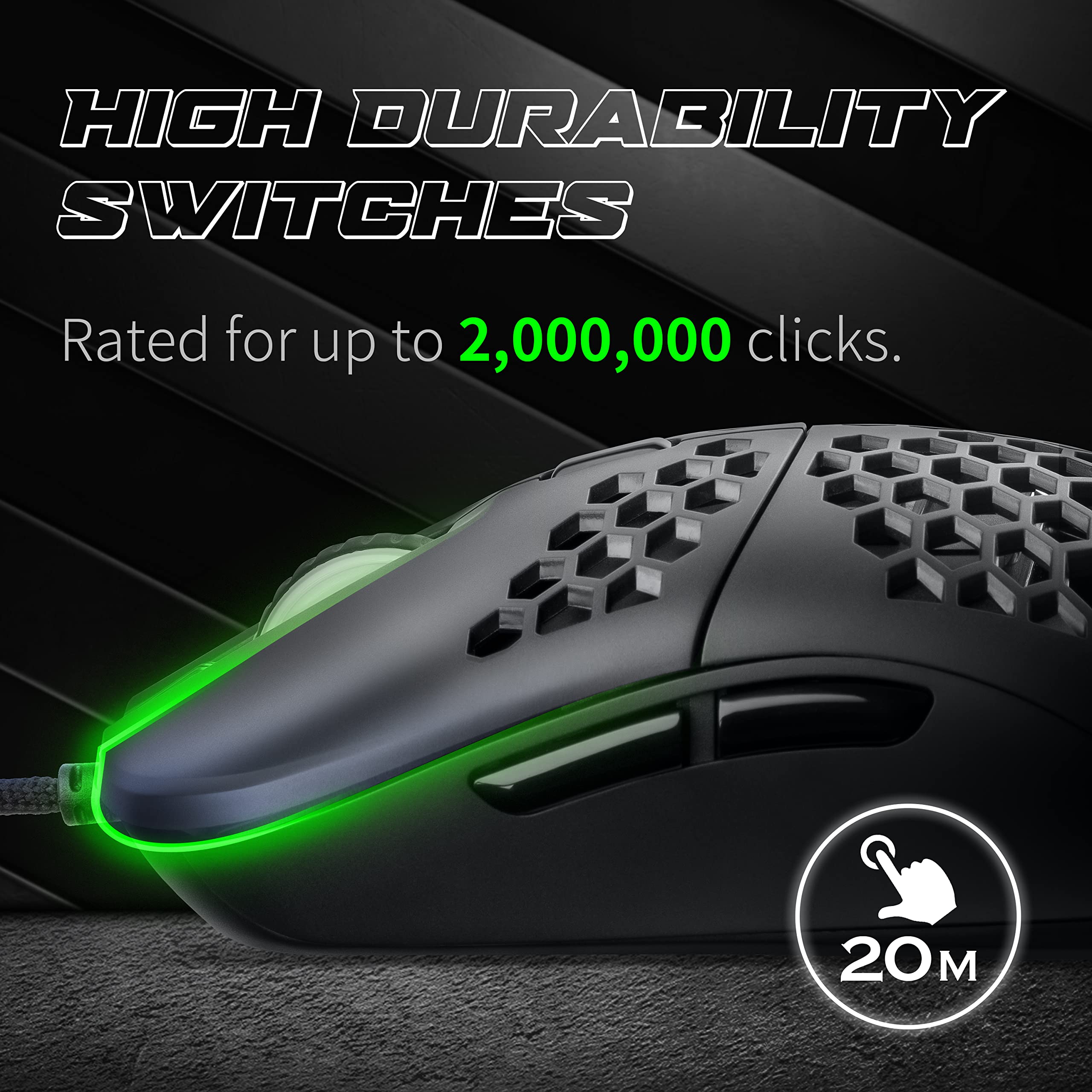 GUNMJO RGB Honeycomb Wired Gaming Mouse - 9 Programmable Buttons, 10,000 DPI, Lightweight Ergonomic Design for PC Gamers - Perfect for FPS, MOBA & Esports (Black)