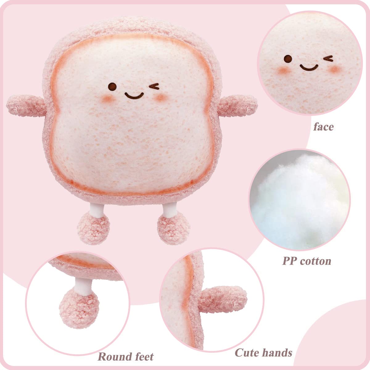 Funny Toast Bread Plush Pillow - Cute Stuffed Sofa Pillow for Home Decor & Gifts (Pink) - Perfect for Bedroom, Living Room, and Anime Cosplay Props