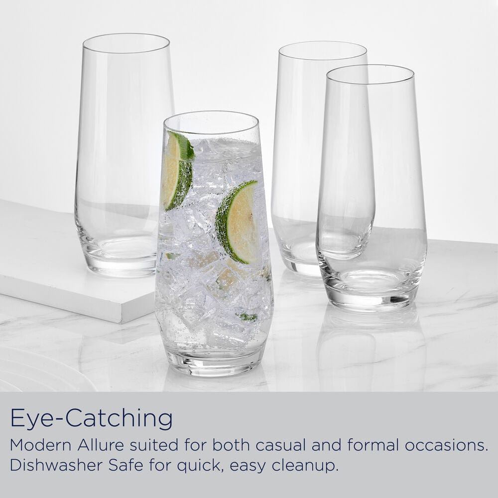 Premium Samantha Set of 4 Crystal Clear Highball Glasses for Cocktails, Iced Tea & Juice - Perfect for Home Bar, Parties & Gift Giving