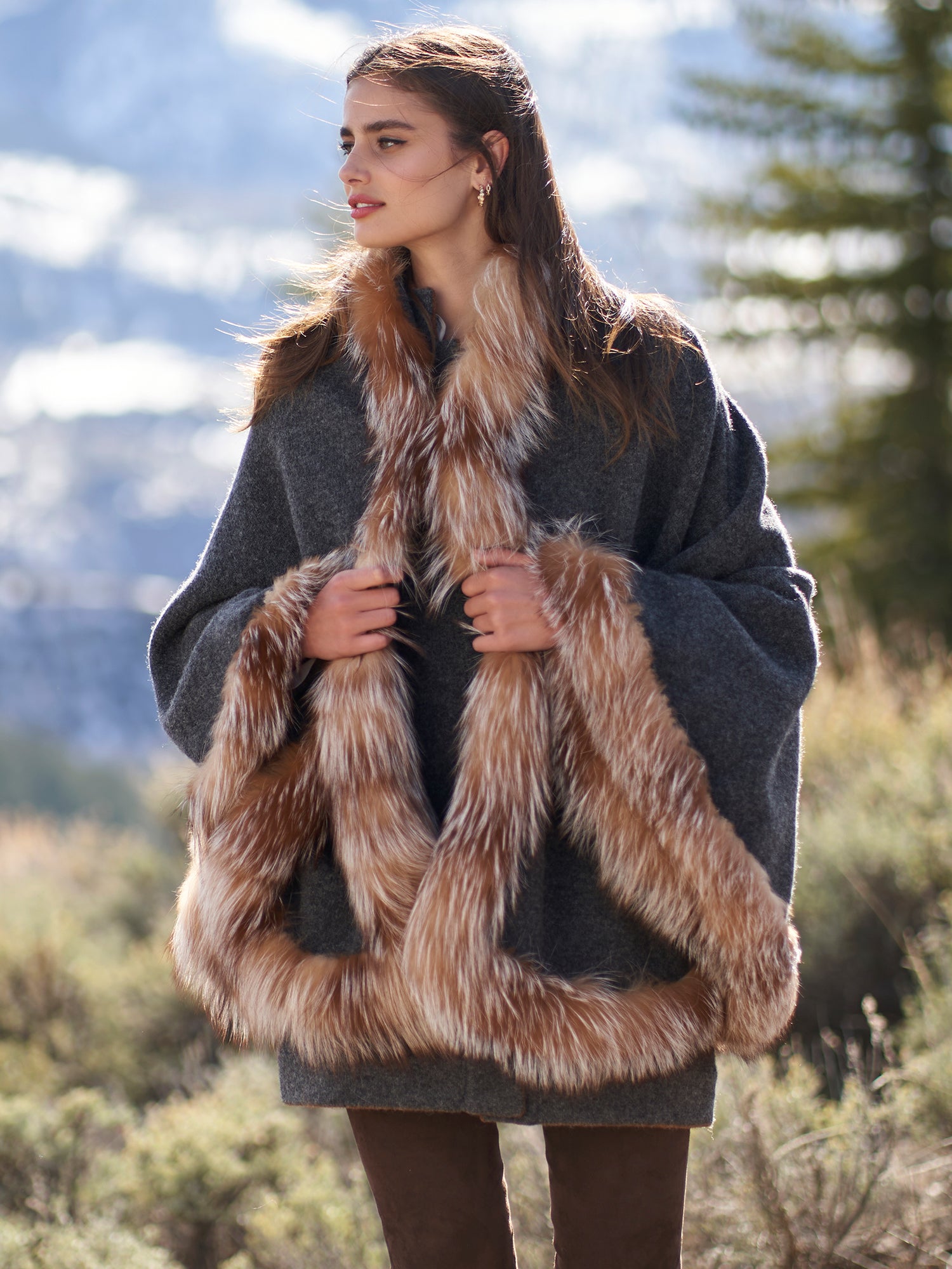 Brenna Soft Wool Cape with Fur Trim - Cozy Winter Outerwear for Women | Perfect for Casual Outings & Holiday Events