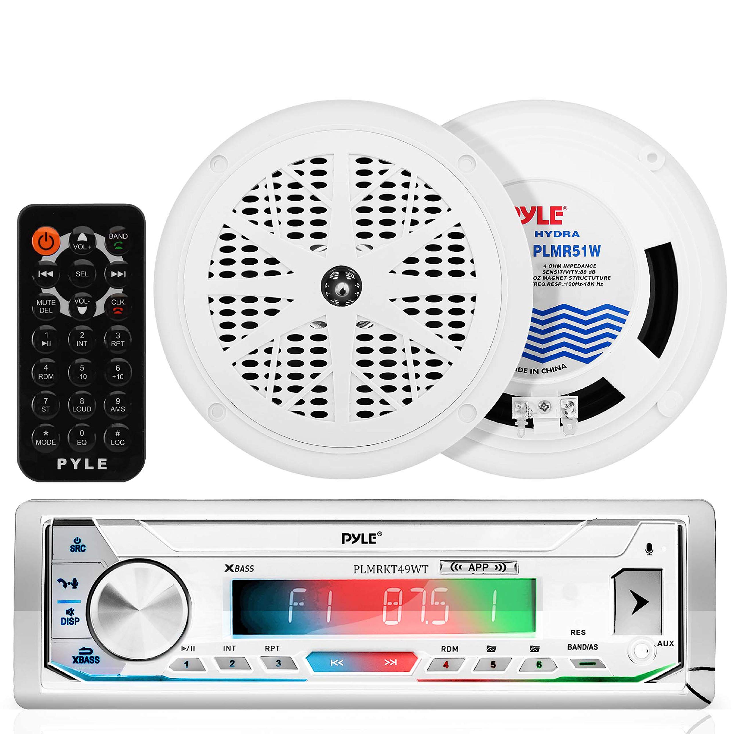 Pyle Bluetooth Marine Stereo Receiver with Waterproof Speakers & White Marine Stereo Cover - Perfect for Boats, Yachts & Outdoor Water Activities