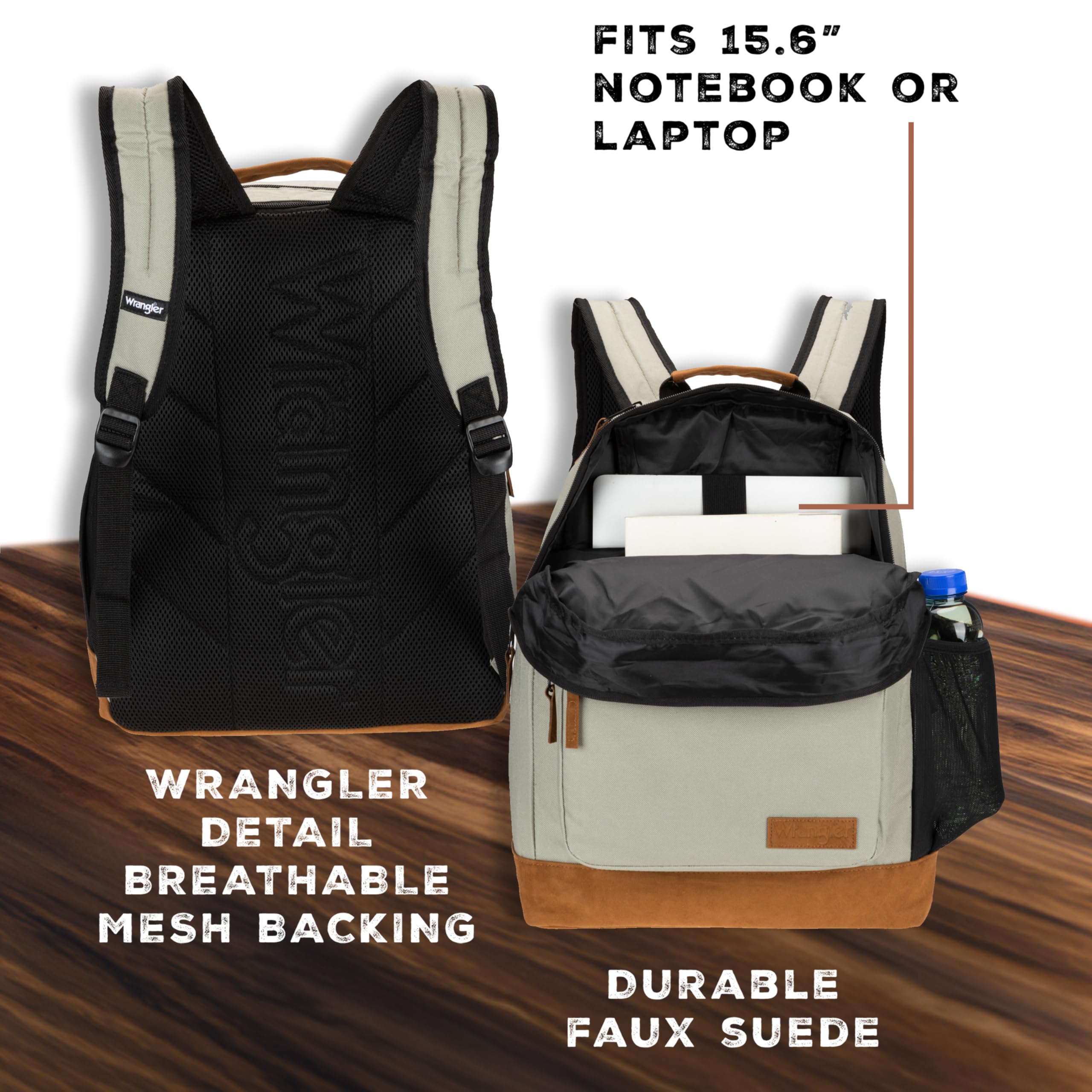 **Wrangler Yellowstone Western-Style Backpack - Water Resistant Coated Polyester Daypack for Travel, School & Work - Includes Padded Laptop Sleeve (Coated Grey) - Perfect for Hiking, Commuting & Campus Life**