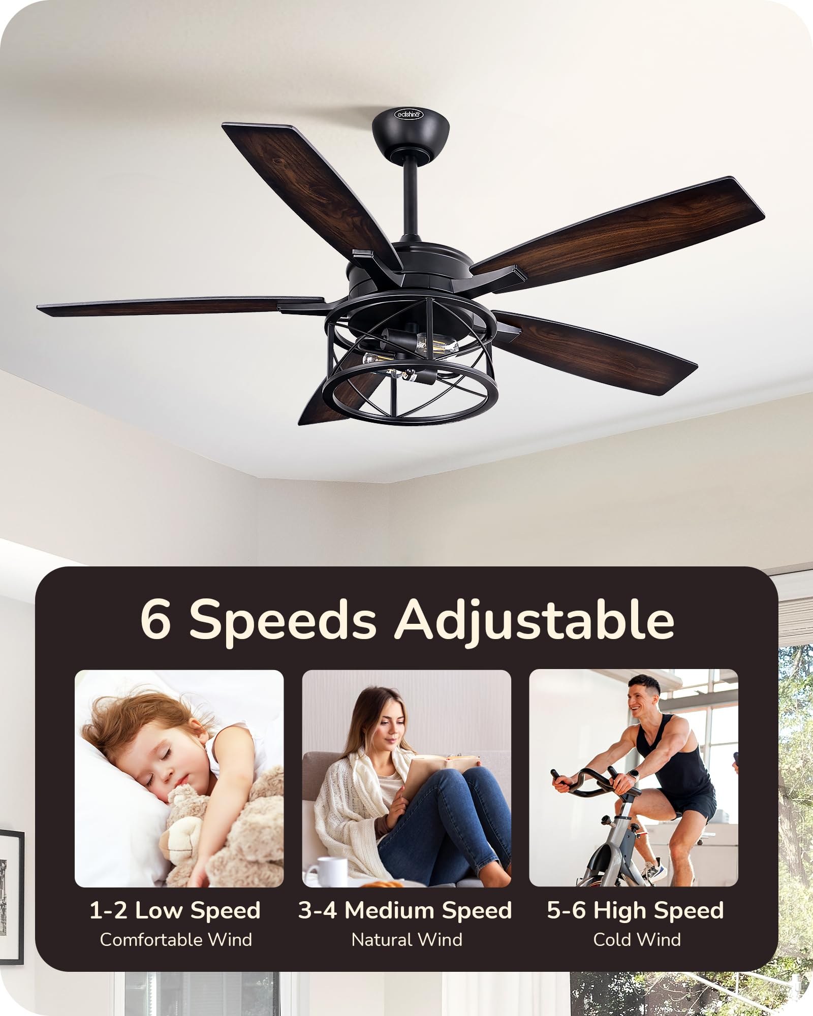 52 Inch Farmhouse Ceiling Fan with Light and Remote - Rustic Wood Blades, 6 Speed Reversible DC Motor, Timer Function - Perfect for Bedroom, Living Room, Patio and Porch Decoration