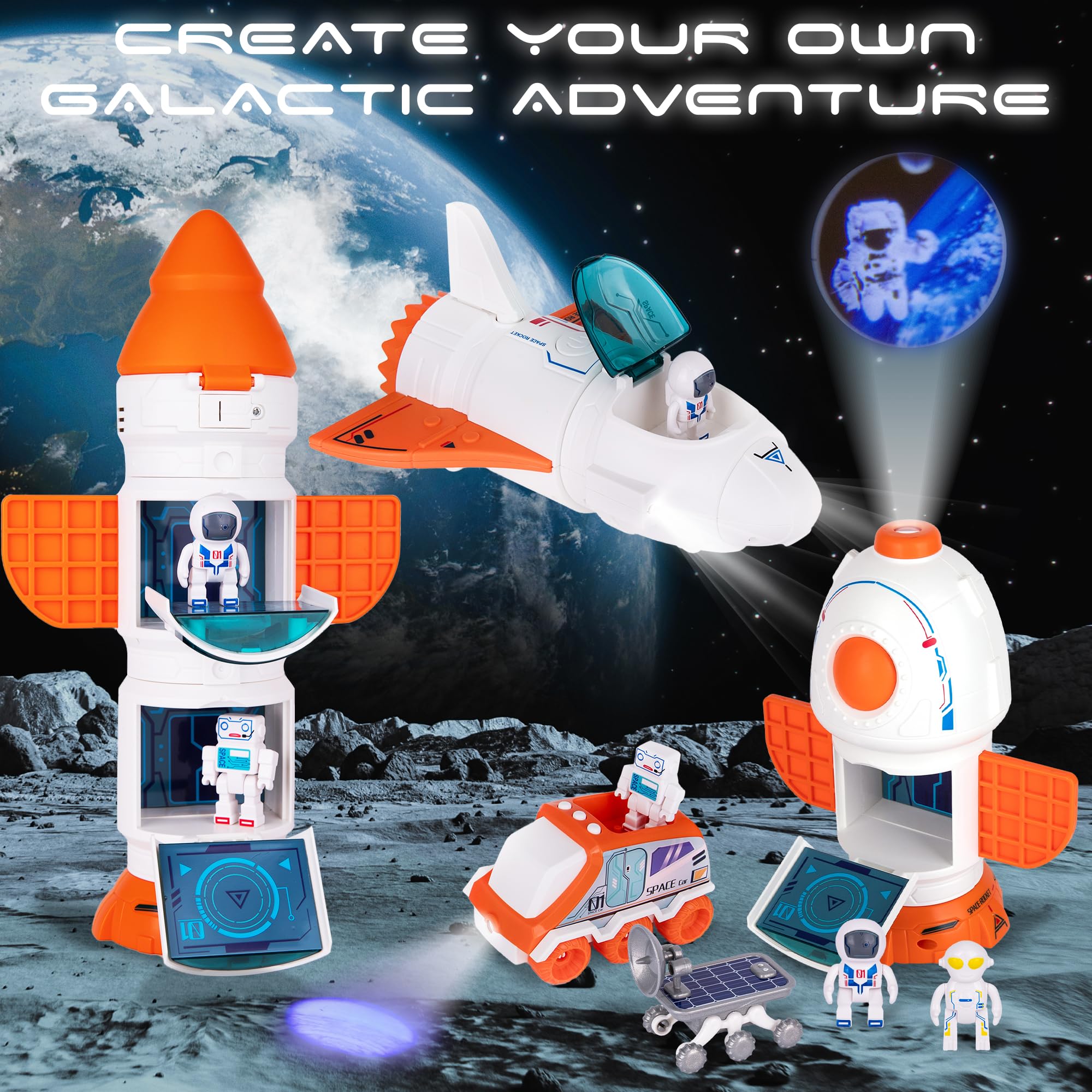 ArtCreativity Rocket Space Toys for Kids Ages 3-7 - LED Light & Sound Projection Rocket Ship with Mist Spray, Astronaut Figures & Rover - STEM Learning Space Shuttle Toy for Boys & Girls | Birthday Gift, Science Party, Pretend Play