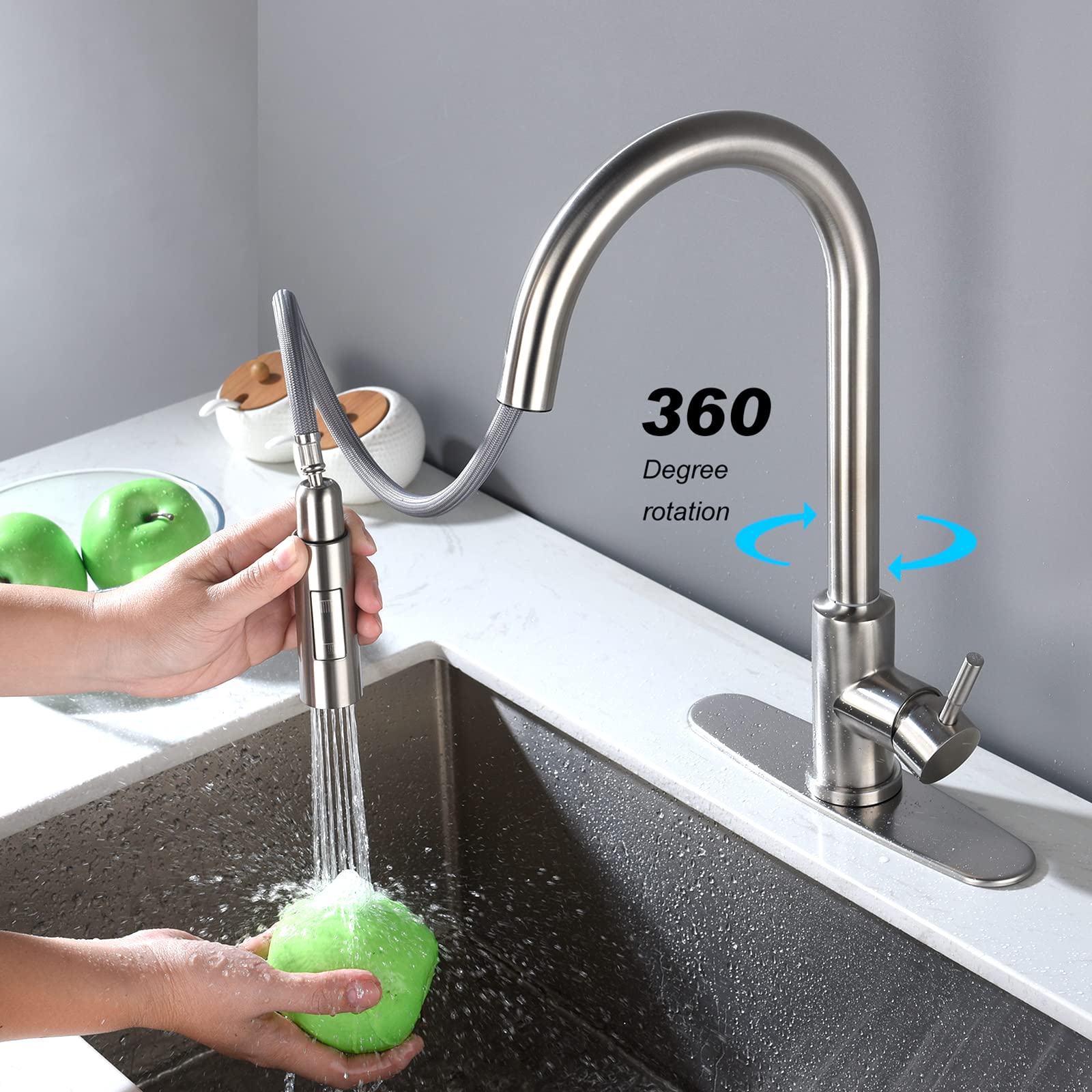 High Arc Pull Down Sprayer Kitchen Faucet - Single Handle Touch Control Stainless Steel Sink Faucet with Brushed Nickel Finish - Perfect for Modern Kitchens, Dishwashing & Food Prep