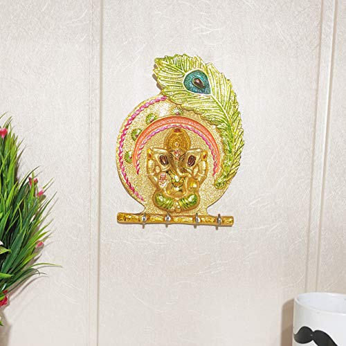 Handcrafted Metal Ganesha Key Holder with Meenakari Art - Religious Wall Decor, Hindu God Statue & Key Organizer for Home, Office, Pooja Room | Spiritual Gift Idea for Diwali, Housewarming & Festivals