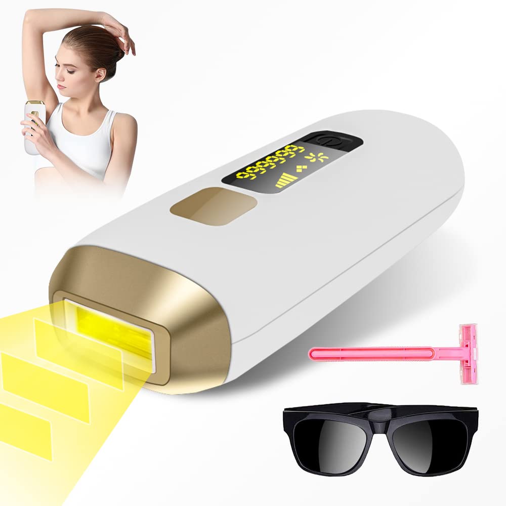 IPL Hair Removal Device for Women & Men - 999,999 Flashes Permanent Hair Removal System for Full Body - At-Home Use for Smooth Skin - Gold (Ideal for Legs, Underarms, Bikini Line & Facial Hair)