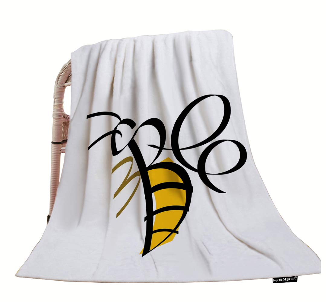 HGOD DESIGNS Bee Logo Throw Blanket - Soft & Warm Decorative Blanket with Calligraphic Bee Design, 30