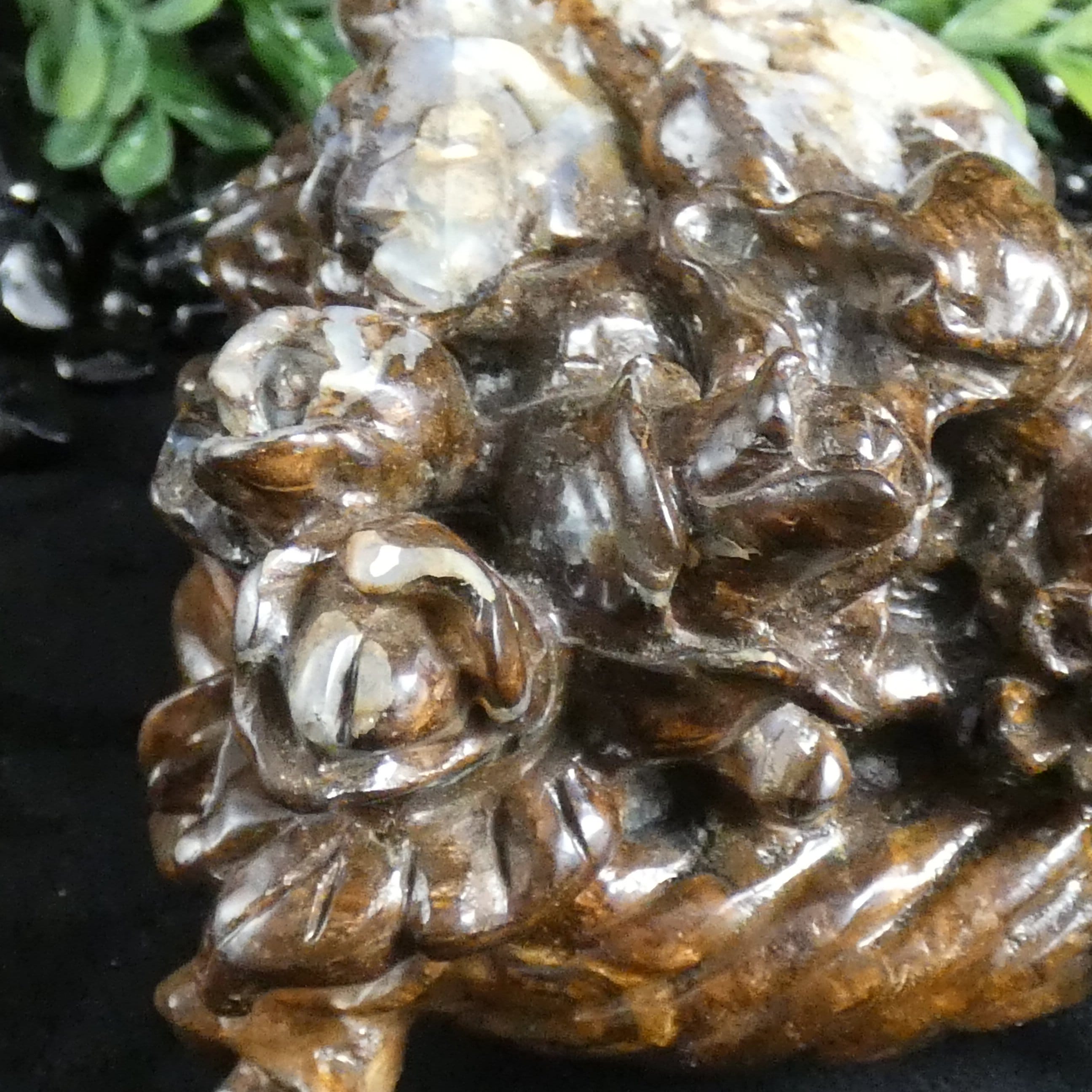 Natural Boulder Opal Flower Basket Carving - Handcrafted Gemstone Home Decor for Living Room, Office & Gift Giving