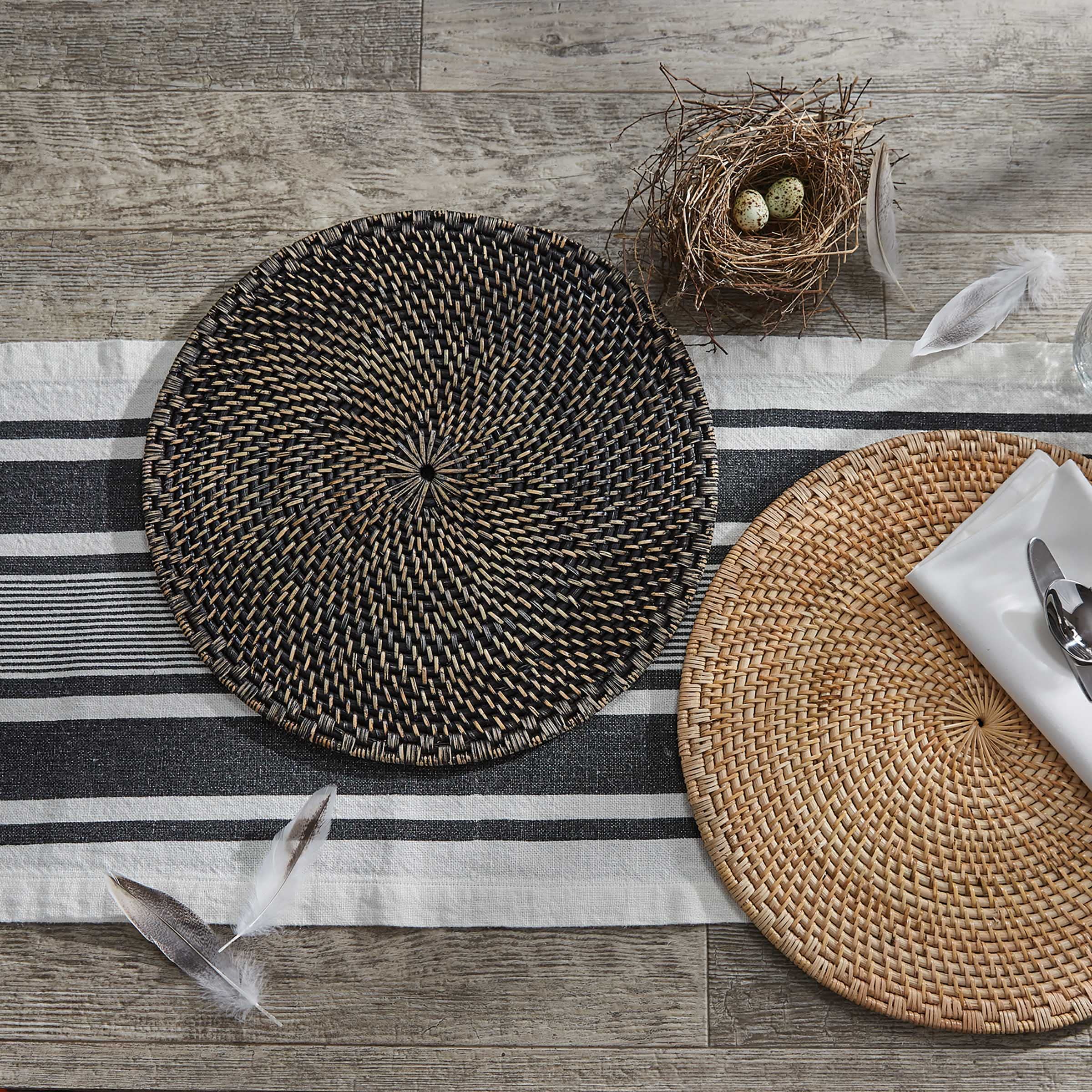 Premium Black Rattan Charger Set of 4 - Elegant Placemats for Dining Table Decor, Perfect for Dinner Parties, Weddings & Home Decor