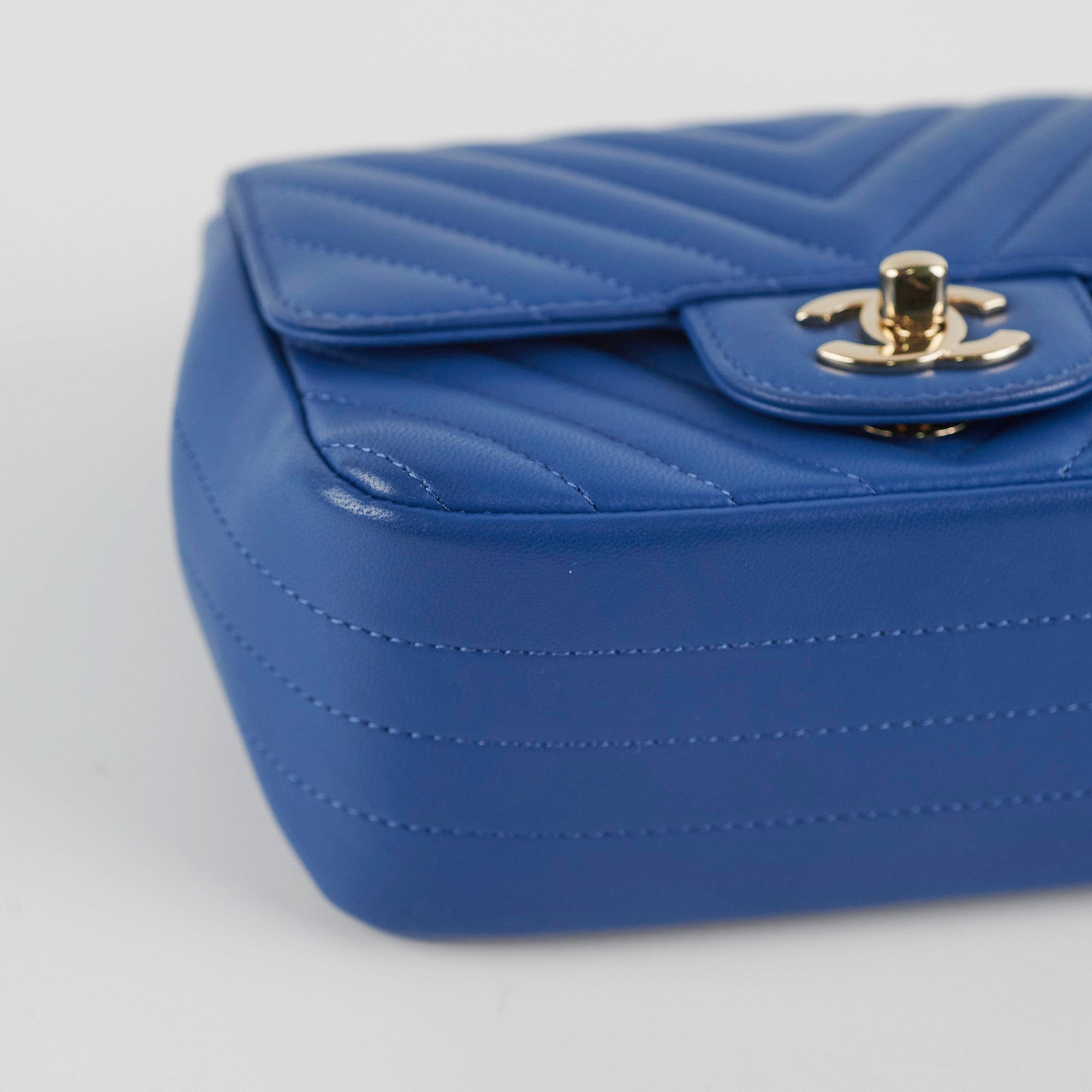 Chanel Chevron Square Mini Blue Leather Crossbody Bag - Luxury Designer Handbag for Women | Perfect for Parties, Dates & Everyday Use