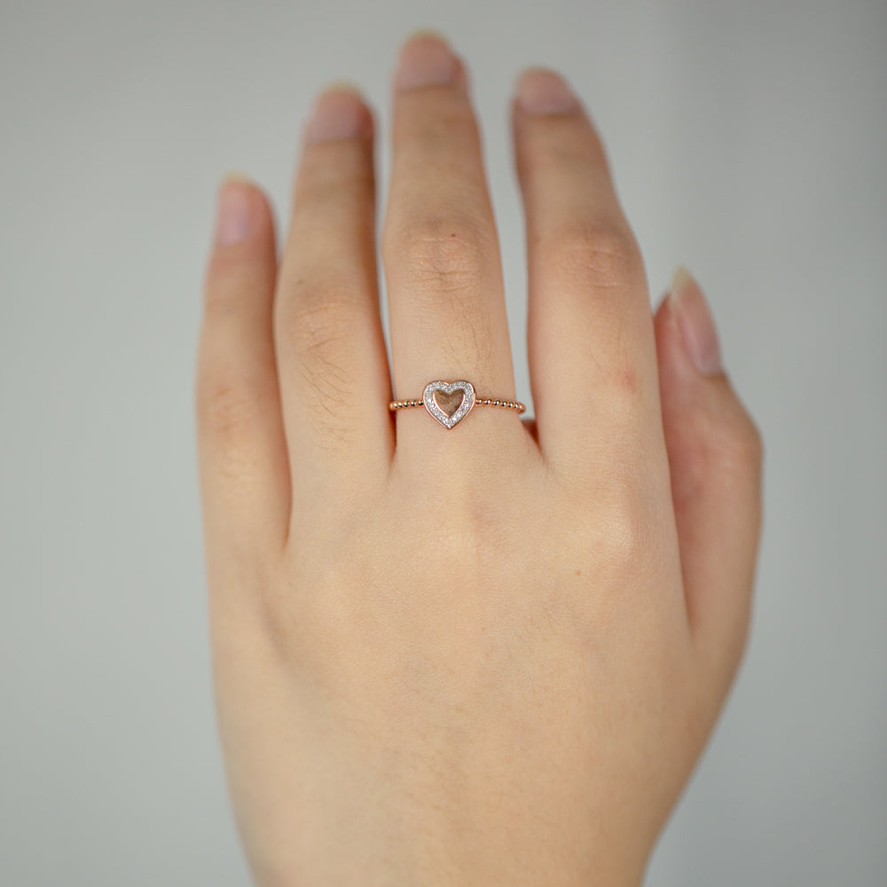 9ct Rose Gold Diamond Heart Signet Ring with 20 Brilliant Cut Diamonds - Perfect for Valentine's Day Gifts & Anniversary Jewelry