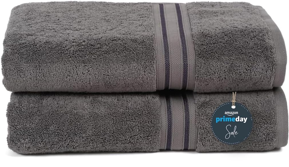 Premium 100% Cotton Bath Towel Set - Ultra Soft & Highly Absorbent 600 GSM Luxury Towels (2-Piece, Charcoal Grey) for Spa, Hotel & Home Bathroom Use