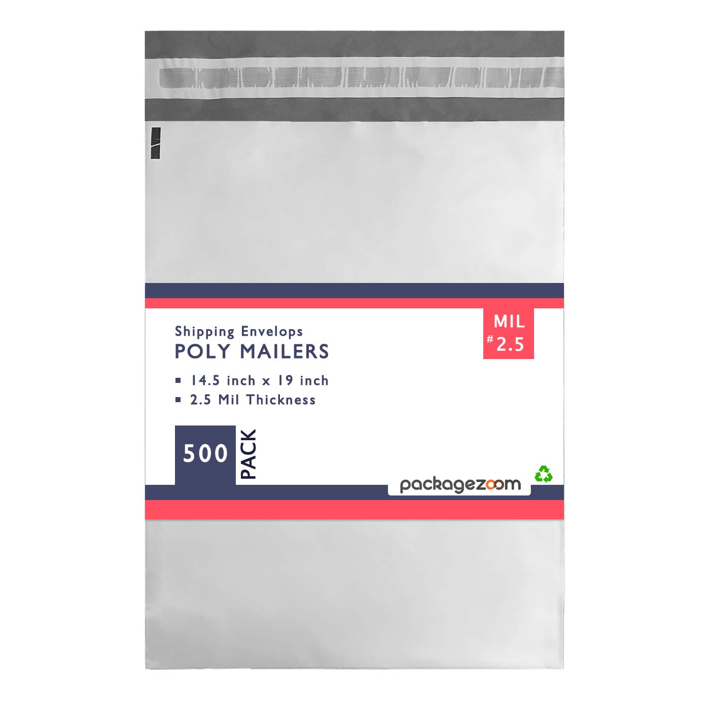 500 Pcs 14.5 x 19 Inch White Poly Mailer Envelopes - Double Layer 2.5 Mil Self Sealing Waterproof Tear-Proof Shipping Bags for Ecommerce, Amazon FBA, and Postal Packaging