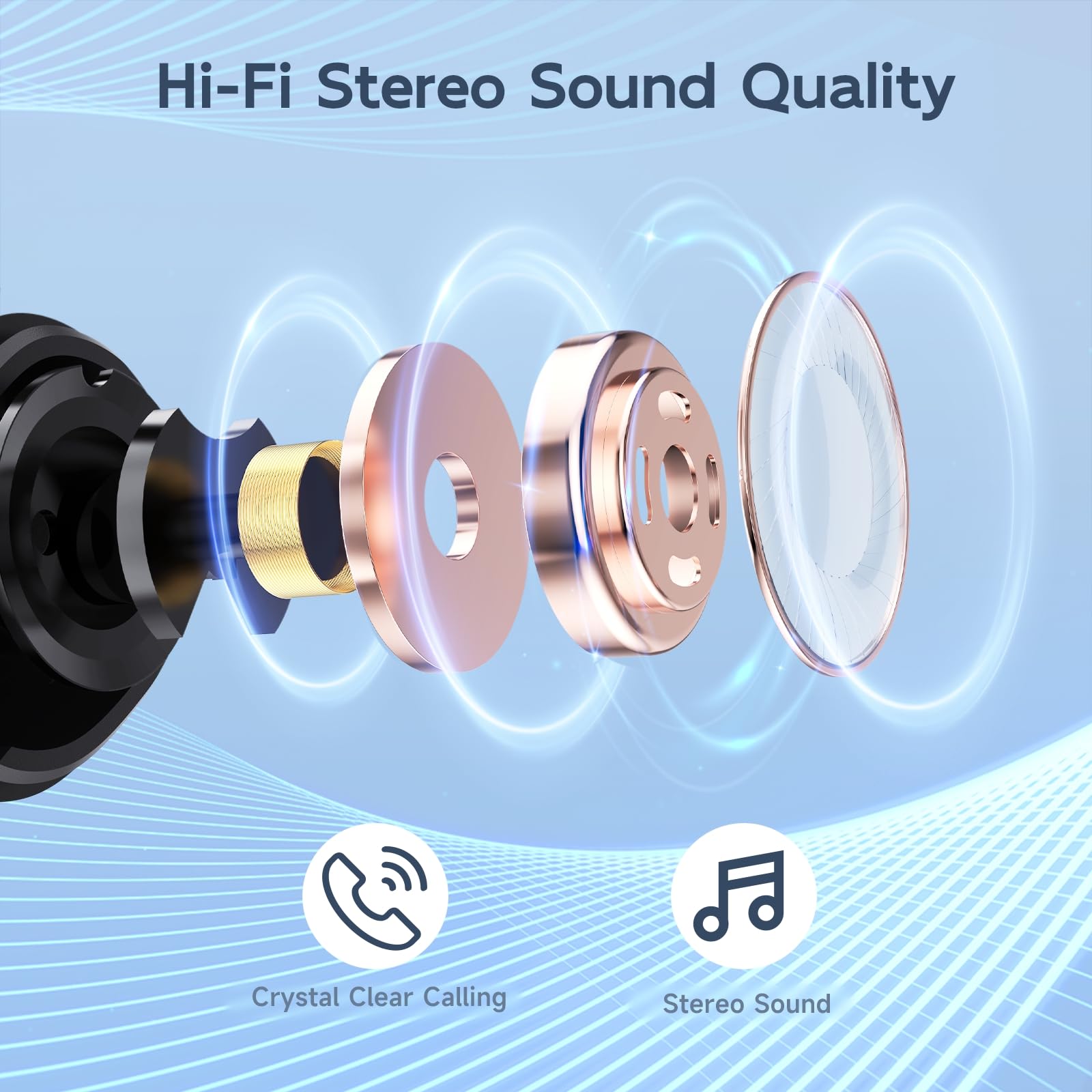 Wireless Earbuds Bluetooth 5.3 with Charging Case, IPX7 Waterproof in-Ear Headphones, Built-in Mic, Hi-Fi Stereo Bass, 64H Playtime, LED Power Display - Compatible with iPhone Android PC - Perfect for Sports, Workout, Gaming & Office Use