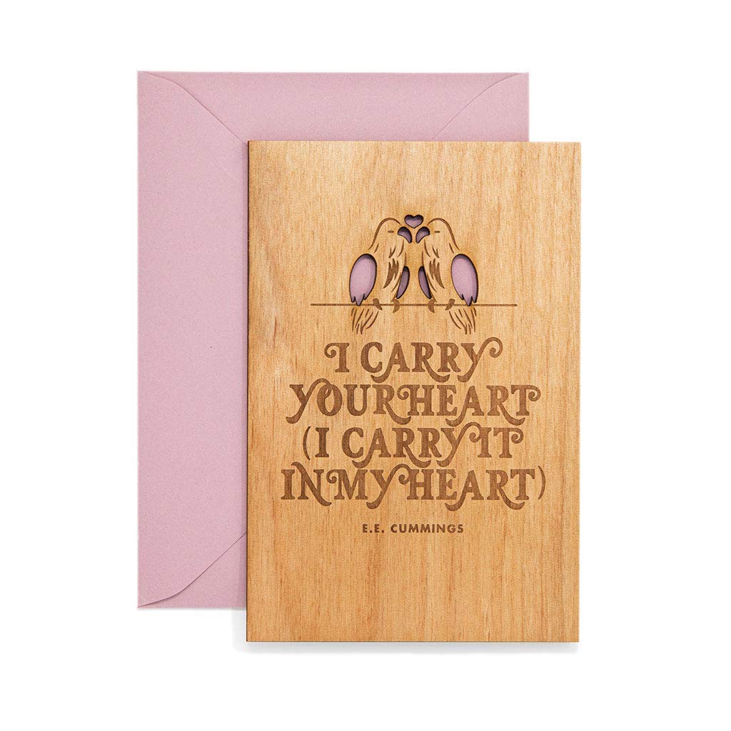 Handmade 'I Carry Your Heart' E.E. Cummings Wooden Lovebirds Card - Perfect for Anniversaries, Weddings, Birthdays & Romantic Gifts | Ideal for Couples, Valentine's Day & Special Occasions
