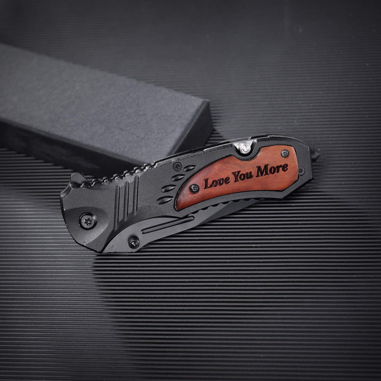 Custom Engraved Pocket Knife - Personalized Wooden Knife Gift for Men - Anniversary, Birthday, Father's Day Present for Husband, Boyfriend, Dad, Son - Great for Camping, Hiking & Everyday Carry (EDC)