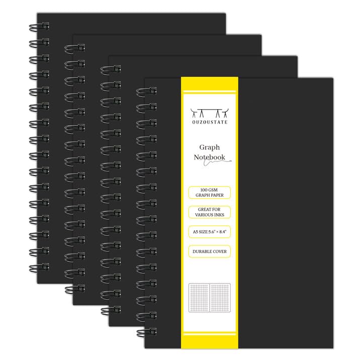 Premium 4-Pack A5 Graph Paper Notebooks - 5.62