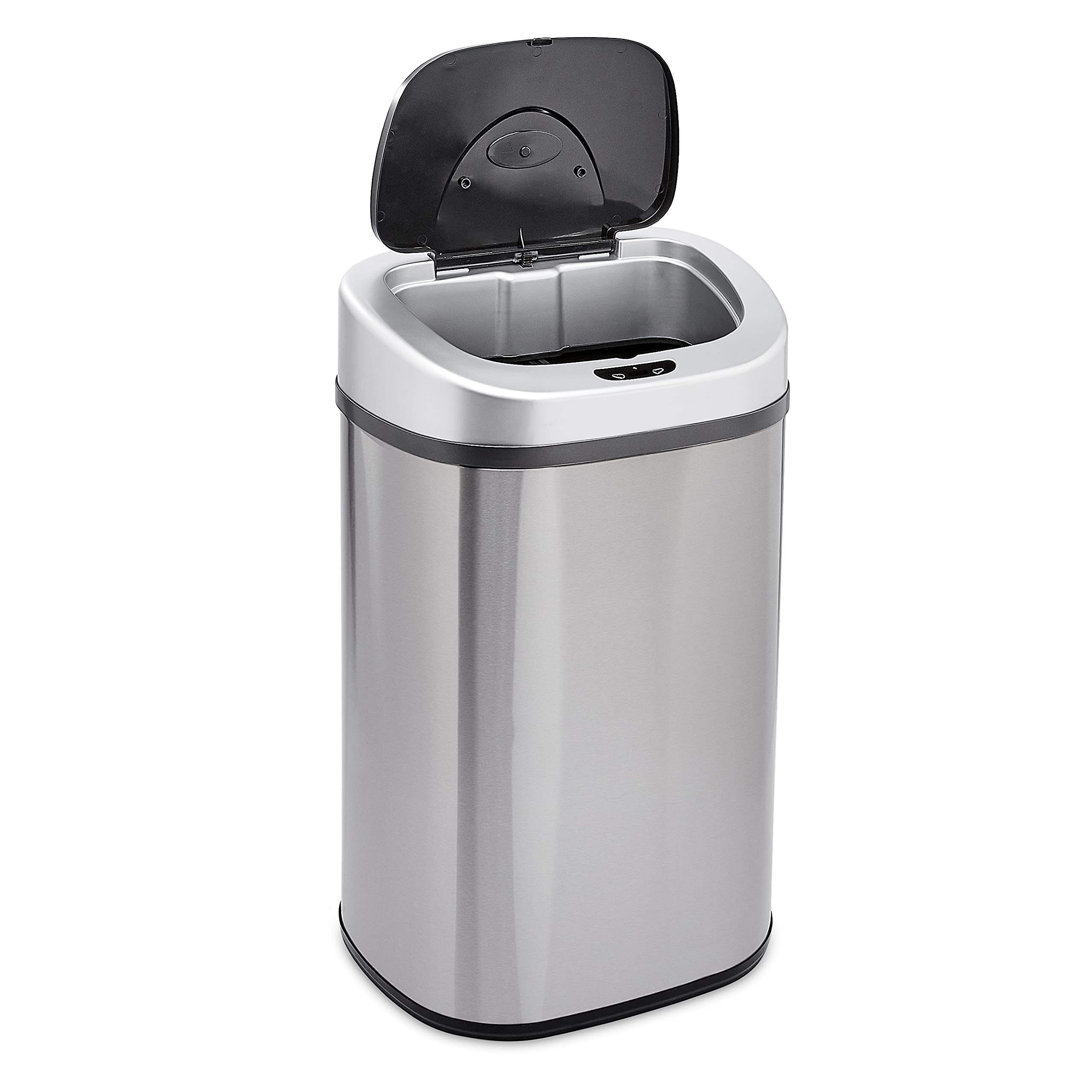 Amazon Basics Automatic Trash Can with Lid - Hands-Free Stainless Steel Sensor Garbage Bin, 80L/21.1 Gallon D-Shaped Design with 2 Compartments - Perfect for Kitchen, Office, Bathroom & Home Waste Disposal