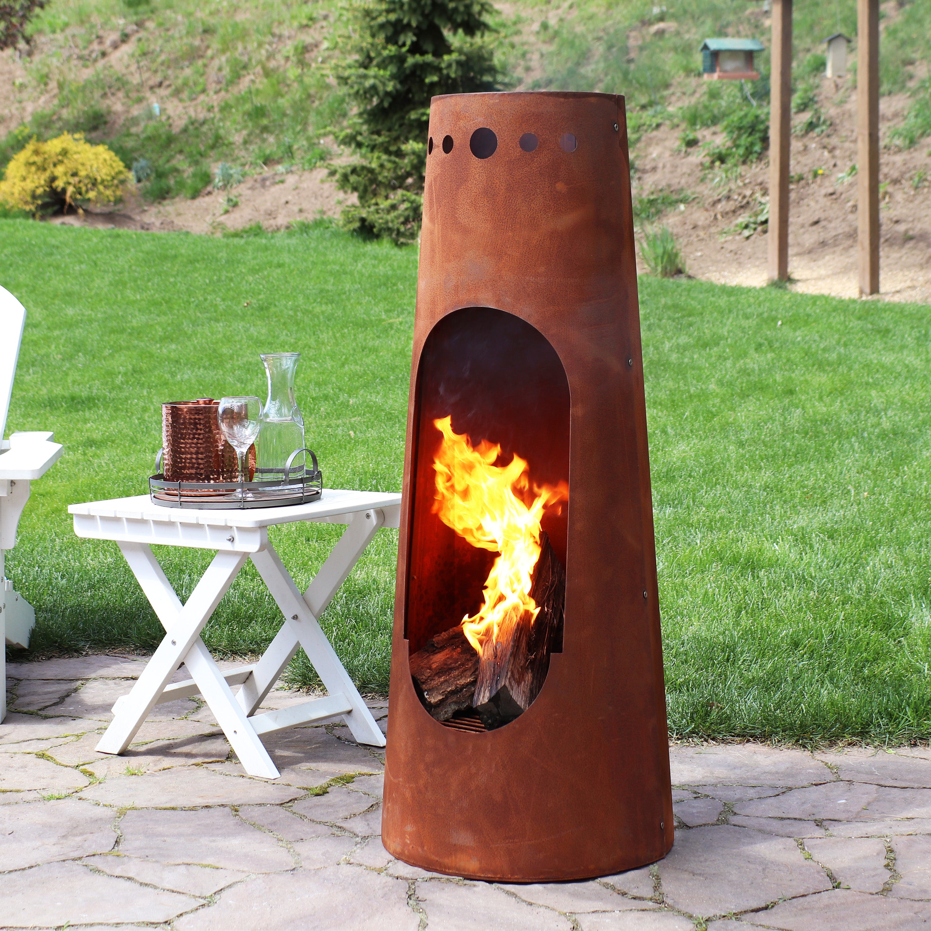 Rustic Santa Fe Steel Chiminea by Sunnydaze - Outdoor Fire Pit for Patio, Garden & Backyard - Durable & Weather-Resistant