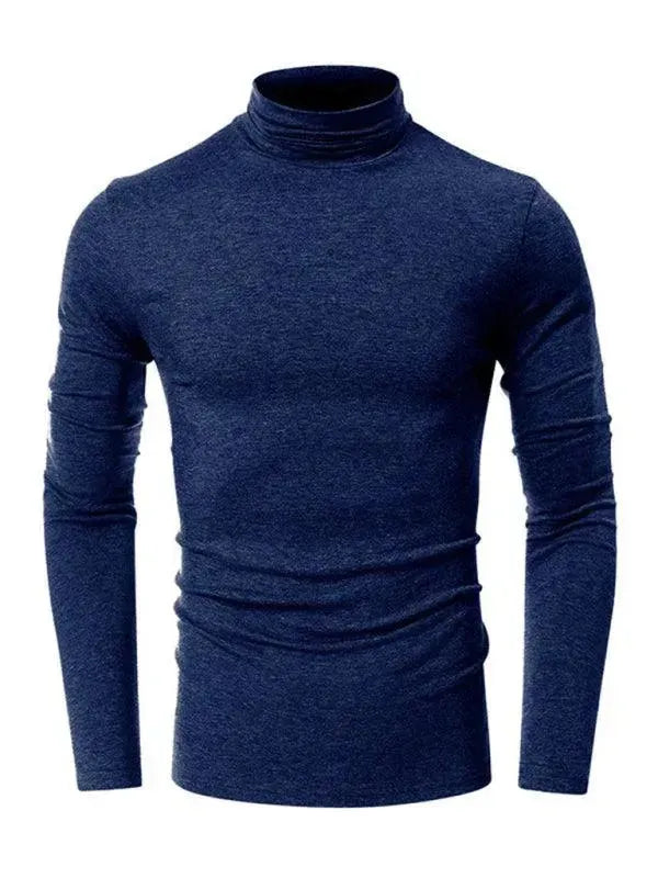 Men's Solid Color Turtleneck Polyester T-Shirt - All Season Comfort Fit Casual & Work Wear - Perfect for Office, Travel, and Everyday Outfits