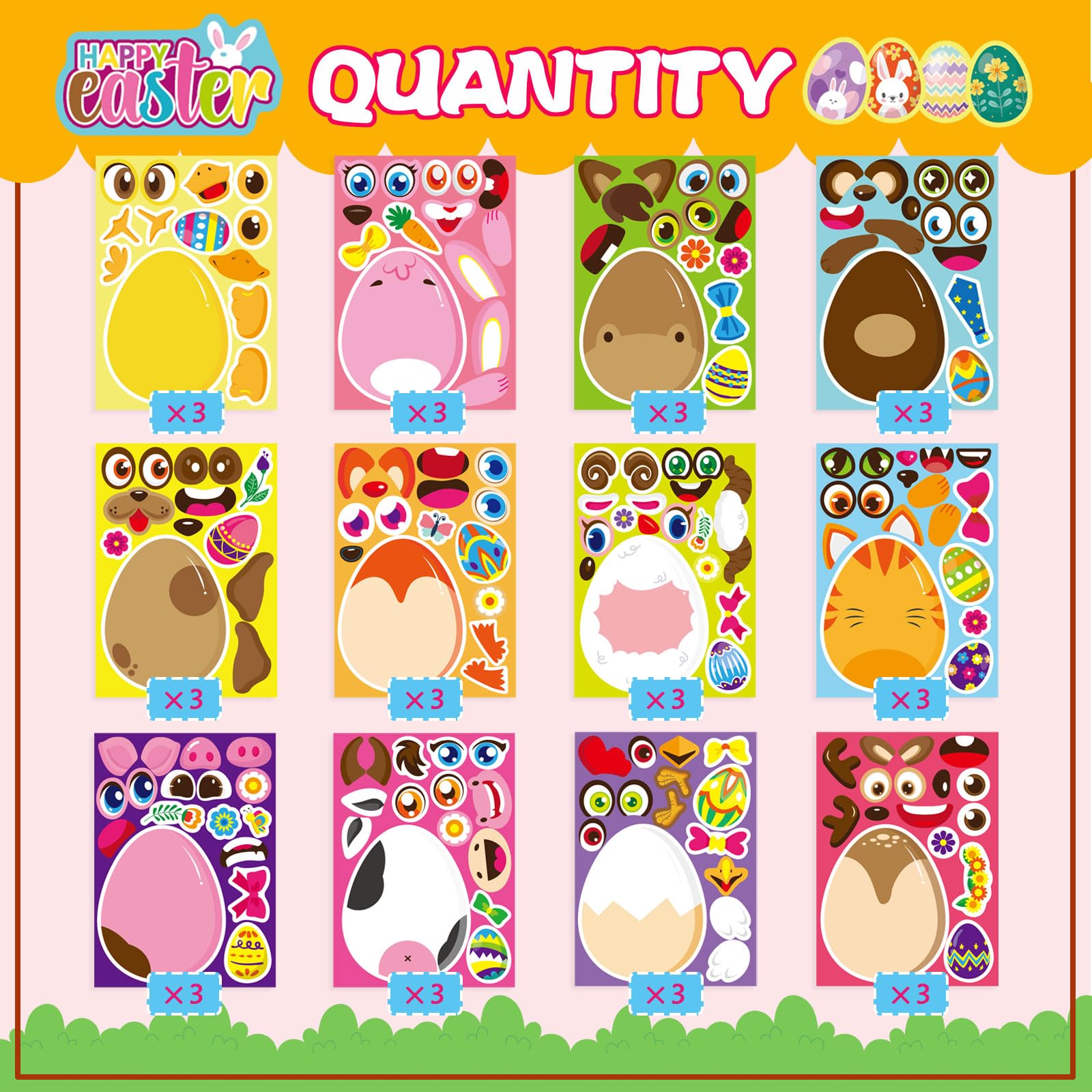 36PCS Easter Stickers for Kids - DIY Face Easter Egg Stickers, Easter Basket Stuffers & Party Favors - Fun Easter Decorations & Gift Ideas for Classroom Activities, Egg Hunts & Spring Celebrations