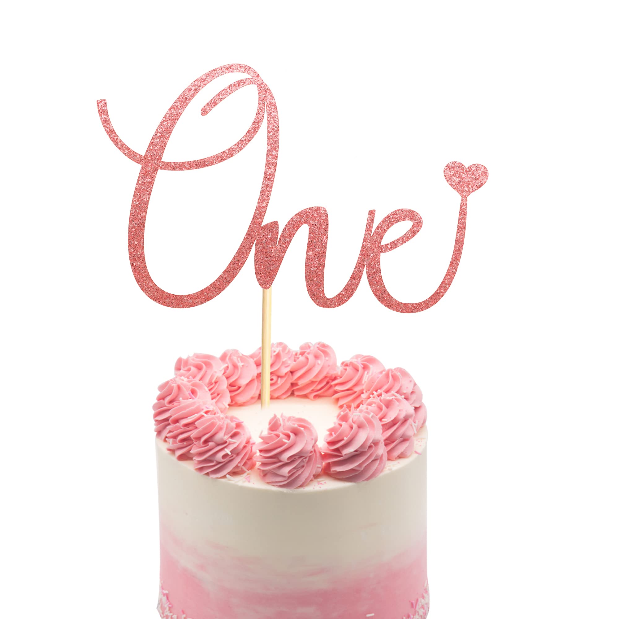 Rose Gold Glitter Heart Cake Topper for Baby's 1st Birthday Party Decorations - Baby Shower, Gender Reveal & First Birthday Cake Decor for Boys & Girls - Perfect for Birthday Celebrations, Photo Props & Party Supplies