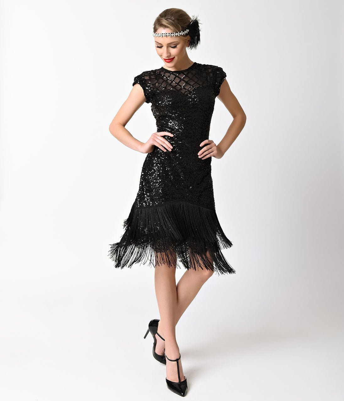 Vintage 1920s Black Sequin Fringe Flapper Dress - Roaring 20s Gatsby Party Costume, Halloween Outfit & Speakeasy Night Club Attire