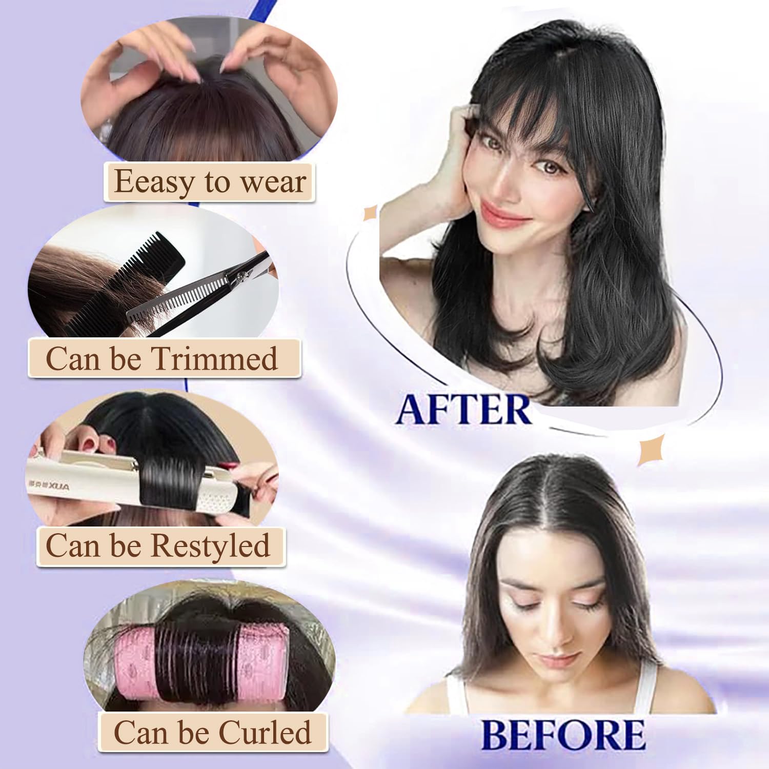 Jijukor Clip In Bangs - 100% Human Hair Wispy Dark Brown Fake Bangs Extensions with Temples for Women | Natural Look, Easy to Wear | Perfect for Daily Use, Cosplay, and Hairstyling