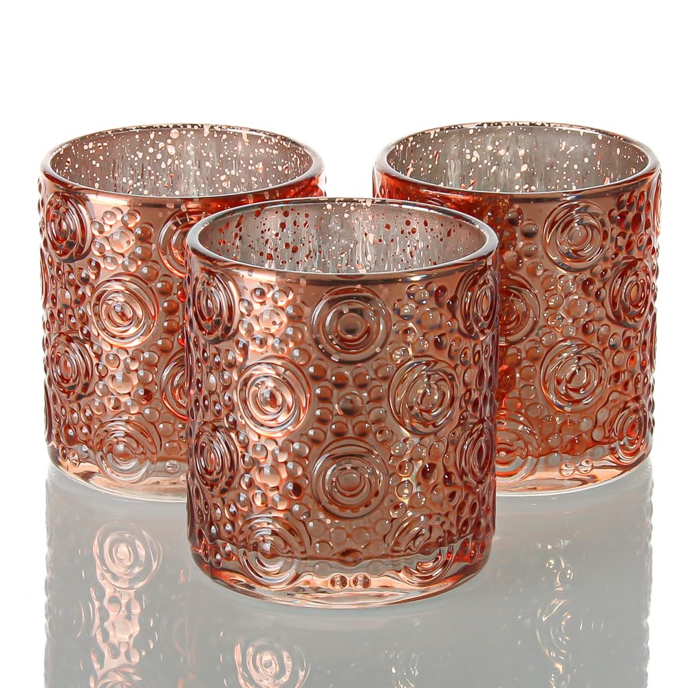 Richland Nadine Rose Gold Mercury Glass Candle Holders - Set of 36 Small Decorative Votive Holders for Wedding Centerpieces, Table Decor, Home Decor, Party Decorations