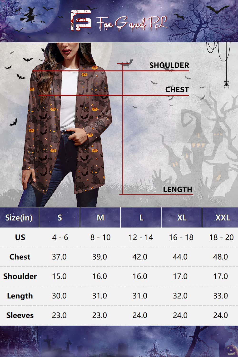Women's Halloween Long Sleeve Open Front Cardigan for G and PL - Cozy Fall Layering Piece for Parties, Costumes & Casual Wear