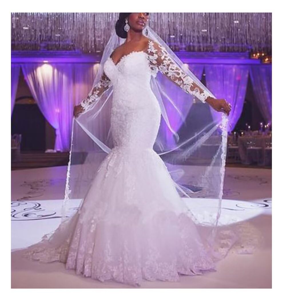 Elegant Off-The-Shoulder Long Sleeve Lace Mermaid Wedding Dress with Beaded Details - Perfect for Brides, Beach Weddings & Formal Ceremonies