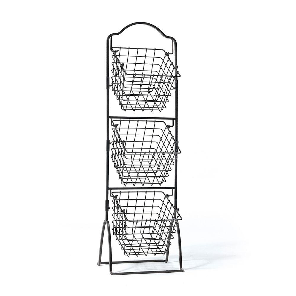 3-Tier Metal Standing Storage Rack with Market Baskets - Space Saving Organizer for Kitchen, Pantry, Bathroom or Retail Store Display