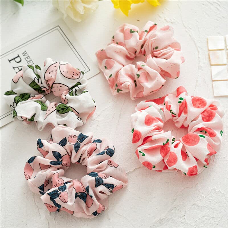 Women's Fruit Print Scrunchies - Soft Elastic Hair Ties for Women & Girls - Stretchy Headbands for Ponytails, Buns & Everyday Use - Cute Hair Accessories for School, Work & Gym