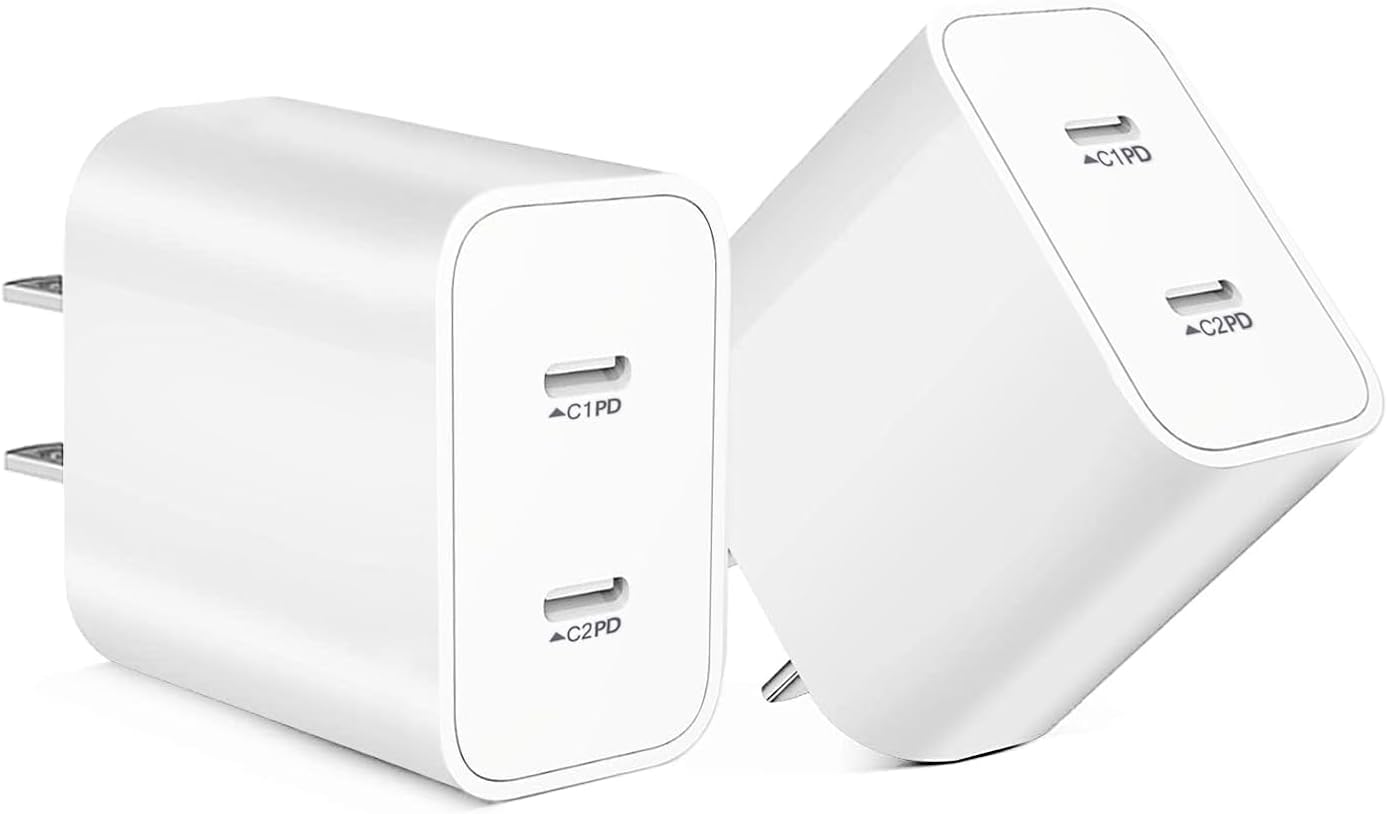 2-Pack Fast USB C Charger Block with Dual Port PD 3.0 - 30W Type C Wall Charger Adapter for iPhone 15/14/13/12/11/XS/XR/X, Samsung Galaxy, iPad & More - Perfect for Home, Office & Travel Charging